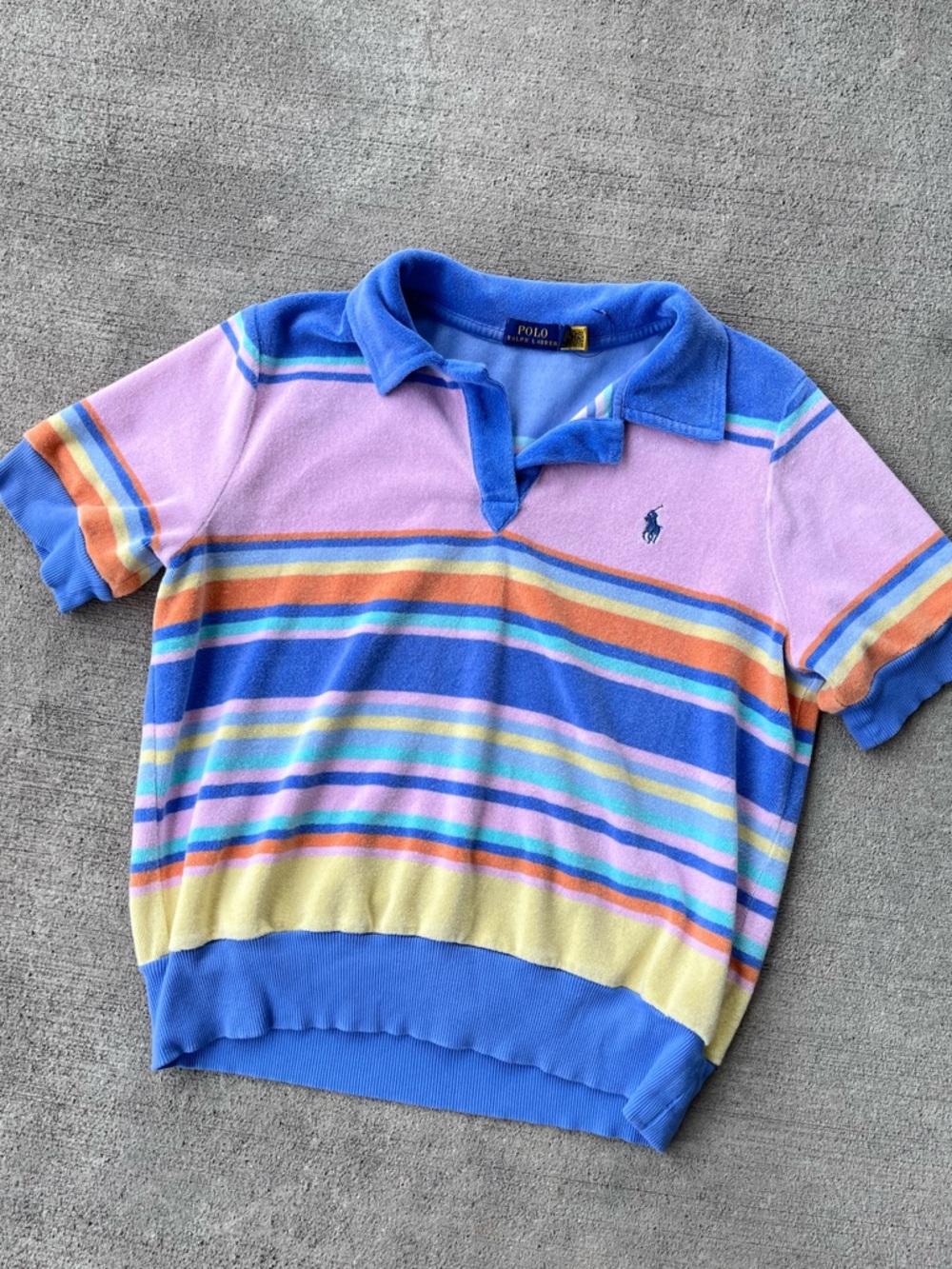 Polo Ralph Lauren terry striped short sleeve sweatshirt polo top coverup